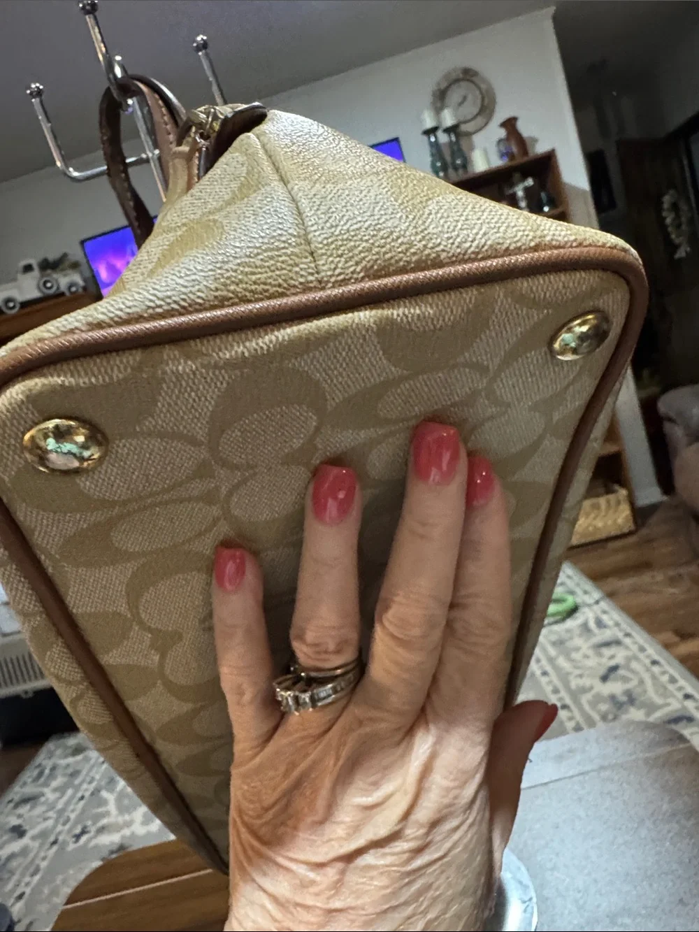 Coach Beige Peyton Cora Signature Dome Satchel